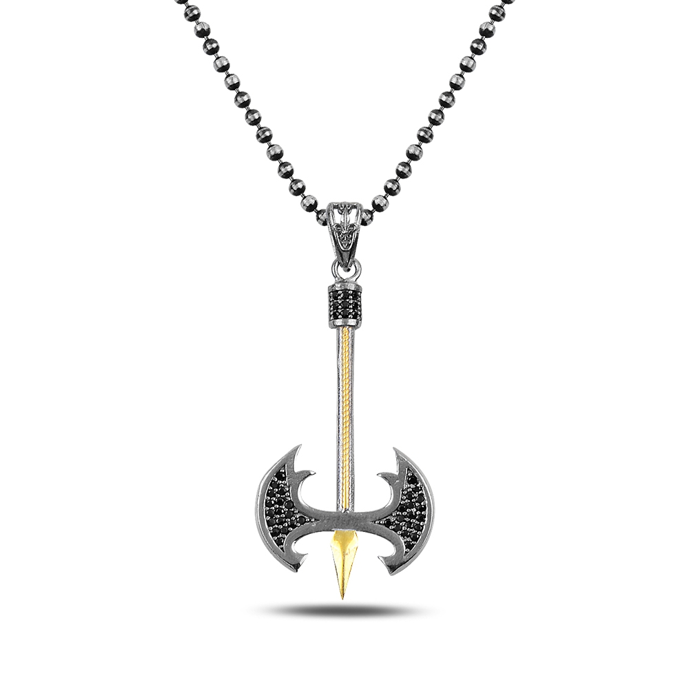 Black and Gold Axe Silver Necklace