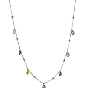 Colorful Zircon with Ball Silver Necklace